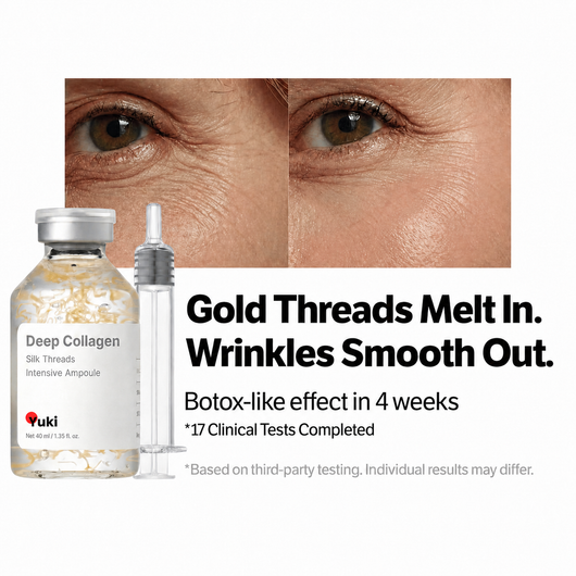 Gold threads melt in, wrinkles smooth out before and after